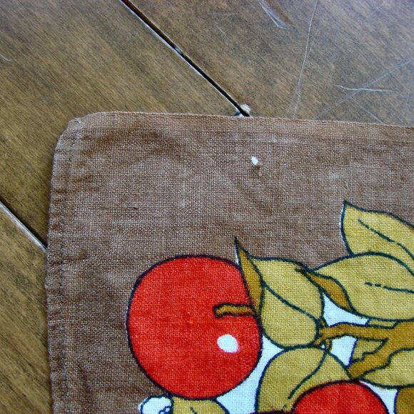 Vintage Linen Kitchen Tea Towel Milk Maid Cow Floral Fruit Orange Red Brown - Picture 4 of 8